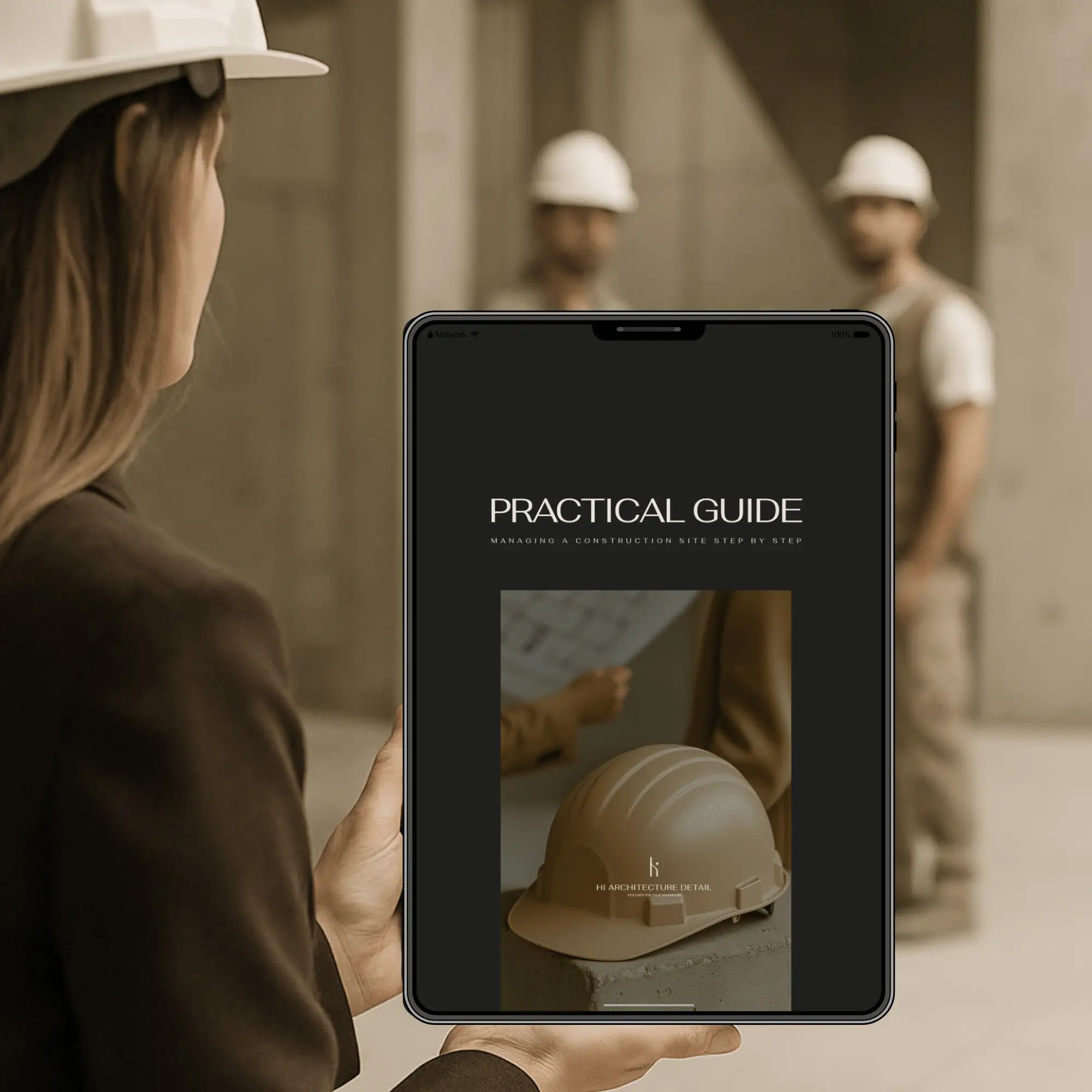 Person holding tablet with guide